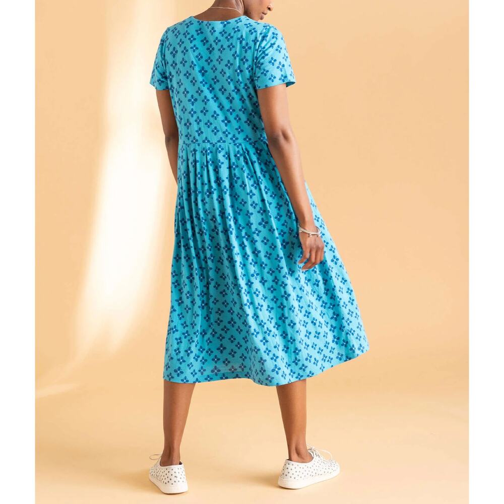 Gudrun Sjoden Jane Dress Blue Floral T-Shirt Tee Pockets Pleated SZ XL